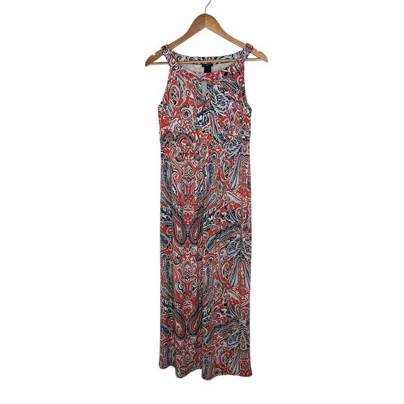 Ann Taylor Orange Navy Keyhole Paisley Sleeveless Maxi Dress Small Petite SP - Picture 1 of 6